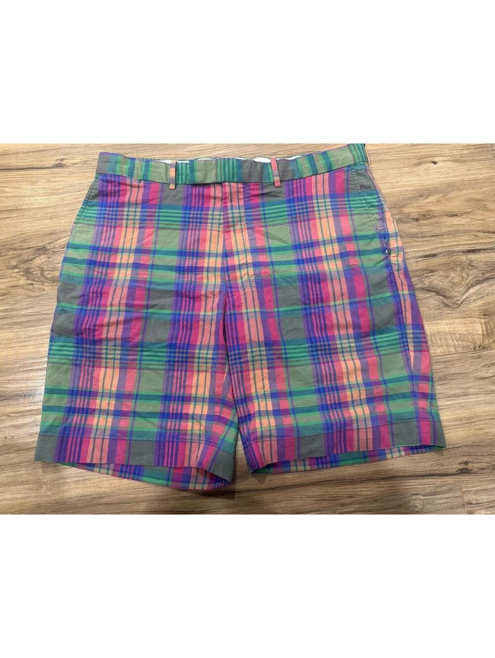 RLX Ralph Lauren Golf Shorts Mens 38 Multicolor Plaid Madras Flat Front